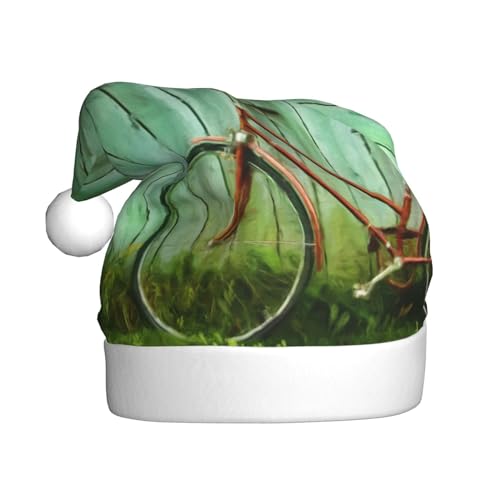 KHiry Weihnachtsmütze aus Plüsch für Erwachsene, Vintage-Fenster mit Fahrradbeleuchtung, Weihnachtsmütze, Plüsch-Weihnachtsmannmütze von KHiry