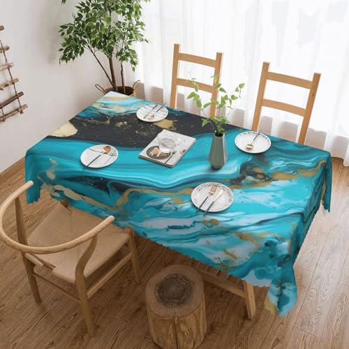 Rechteckige Tischdecke, wasserdicht, Tischdecke für Esstisch, Türkis, Blau, Gold, Marmor, knitterfrei, Tischdecke für Küche, Bauernhaus, Esszimmer, dekoratives Tuch für Partys und Outdoor, 137 x 183 Rechteckige Tischdecke, wasserdicht, Tischdecke für Esstisch, Türkis, Blau, Gold, Marmor, knitterfrei, Tischdecke für Küche, Bauernhaus, Esszimmer, dekoratives Tuch für Partys und Outdoor, 137 x 183 von KHiry