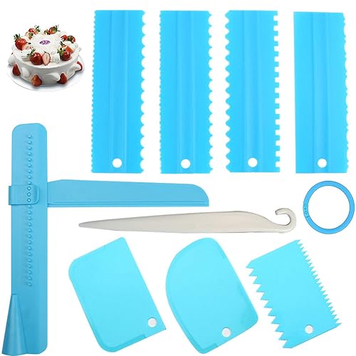 KHstylehoo 9 Stück Tortenzubehör, Kuchenschaber Set, Verstellbar Torten Zubehör, Tortenglätter, Tortenspachtel Set, Tortenschaber Von Kuchen Und Sahne, Torten ZubehöR FüR Buttercreme Backwerkzeuge von KHstylehoo