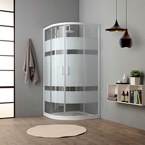 KIAMAMI VALENTINA - Gebogene Duschkabine, 90x90 cm, 4mm Einscheiben-Sicherheitsglas, Weiß lackierter Rahmen, Schnelle Reinigung, Magnetverschluss, Halbkreisförmig, Glas mit Siebdruck KIAMAMI VALENTINA - Gebogene Duschkabine, 90x90 cm, 4mm Einscheiben-Sicherheitsglas, Weiß lackierter Rahmen, Schnelle Reinigung, Magnetverschluss, Halbkreisförmig, Glas mit Siebdruck von KIAMAMI VALENTINA