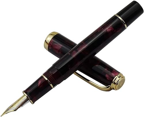 Füller HongDian 960 Retro dunkelroter Kunstharz-Füllfederhalter, klassischer Stift mit extra feiner Spitze, inklusive Metallbox und Tintenkonverter, glatter Schreibstift von KIANSLA