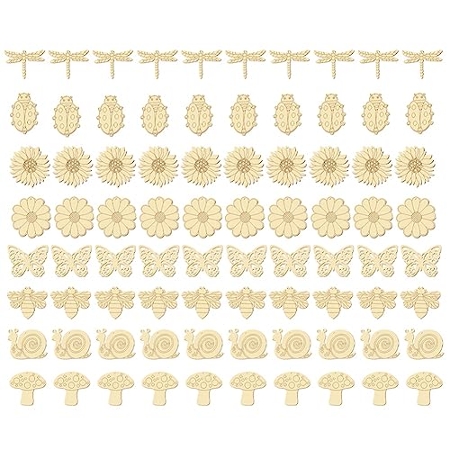 KICHI 80 Stück unlackierte Holzausschnitte Schmetterlinge Holzscheiben Blumen Holz Blanko Holzfarbe Handwerk von KICHI