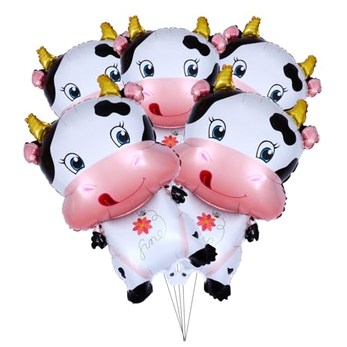 KICHOUSE 1 Satz 5 Stück Kuh aluminium film ballon Ballongas luftballons birthday balloons partydeko einschulung Ochse Alles zum Geburtstag Banner fünf Partyballons Aluminiumfolie Weiß von KICHOUSE