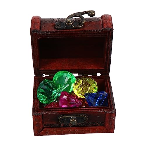 KICHOUSE 1 Set Juwelenspielzeug Edelsteine Schmuck Schatztruhe Spielzeugbehälter Schatzspielzeug Set DIY Requisiten Heimdekorationen DIY Zubehör DIY Requisiten Aus Holz von KICHOUSE