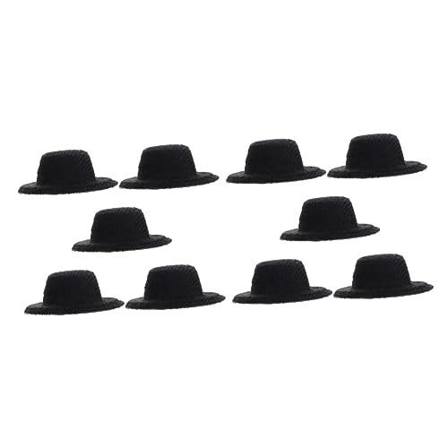KICHOUSE 10 Stück Miniaturhüte für Partys Miniaturpuppen Kleiner Zylinder Puppenhüte Mini-Zylinder puppenkleidung doll Accessories Miniatur-Jazz-Hut-Dekoration Kleiner Hut Stoff Black von KICHOUSE