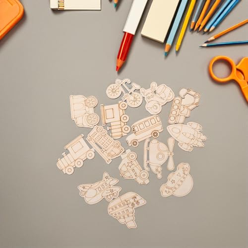 KICHOUSE 100 Stück unbehandelte Holzformen mit Transportmotiven, blanke Holzausschnitte für Kinder, DIY-Mal- und Bastelprojekte und Feiertagsdekorationen KICHOUSE 100 Stück unbehandelte Holzformen mit Transportmotiven, blanke Holzausschnitte für Kinder, DIY-Mal- und Bastelprojekte und Feiertagsdekorationen von KICHOUSE