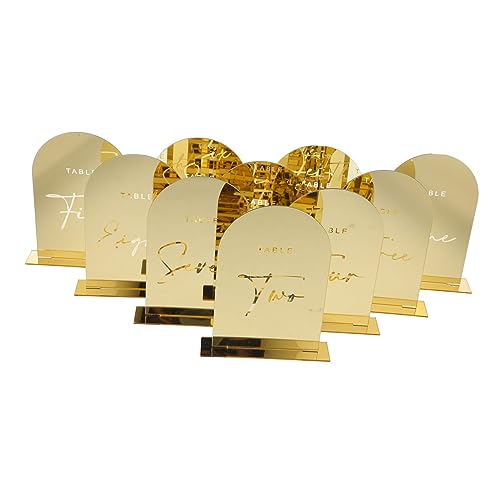 KICHOUSE 10Stücke Tischnummern Hochzeit Goldfarbene Tischnummernkarten Mit Elegantem Design Für Hochzeiten Verlobungen Jubiläen Und Veranstaltungen Für Tischdekoration von KICHOUSE