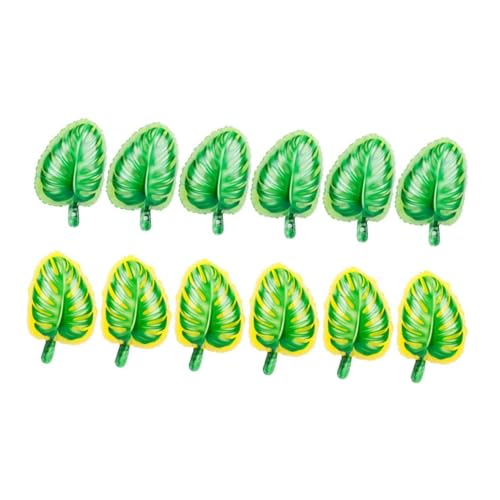 KICHOUSE 12 Stück Palmblatt-förmiger Ballon Monstera-luftballons Hawaiianische Aluminiumfolienballons Sommerfest-layout-versorgungsdekoration (grüner Rand + Gelber Rand) von KICHOUSE