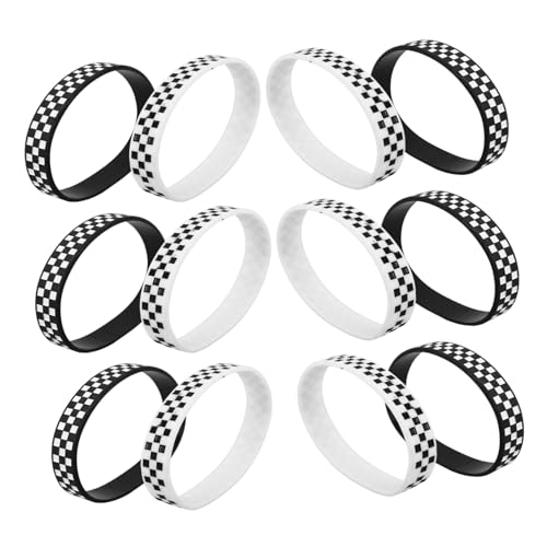 KICHOUSE 12 Stück Racing-themenparty-armbänder, Schwarz-weiß Karierte Silikonarmbänder Für Sportveranstaltungen, Konzerte Und Festivals, Einzigartiges Armband Für Rennsportliebhaber von KICHOUSE