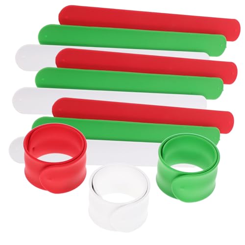 KICHOUSE 12 Stück Silikon Schnapparmbänder Bunte Party Mitgebsel für Dekorative Slap Bands Rot Grün und Weiß für Geburtstagsfeiern und Lustige Spiele von KICHOUSE