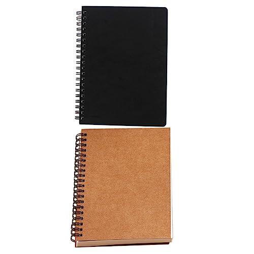 KICHOUSE 2 Stück Retro Spiral Notebook Unbeschriftete Skizzenbücher mit Kraftpapier und Schwarzumschlägen für Zeichnungen Notizen und Kreative Projekte von KICHOUSE