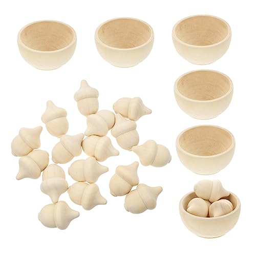 KICHOUSE 20Stücke Teiliges Set aus Holz Eicheln zum Zählen und Sortieren mit Holzschalen Handgefertigtes für Montessori Aktivitäten und DIY Projekte aus Hochwertigem Unbehandeltem Holz von KICHOUSE