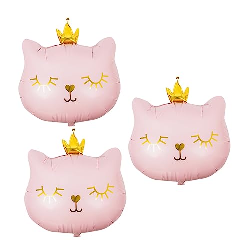 KICHOUSE 3 Stück Kronkatze Ballon Katzenballon-Geburtstagsparty Folienballon Katze Katzen-Partyballon für Katzen Kätzchen Luftballons Ballondekor Aluminiumfolie Rosa von KICHOUSE