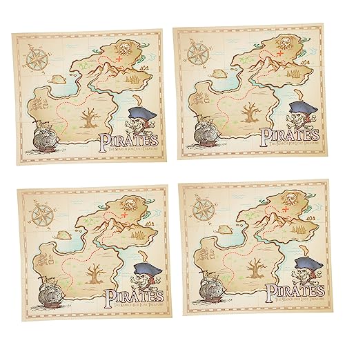 KICHOUSE 4 Stück Schatzkarte für kinderspielzeug spielwaren draußen geldschrank tiegerkostuem Rollenspiel Spieleprop Spiel-Requisiten geografische Karte Papier von KICHOUSE