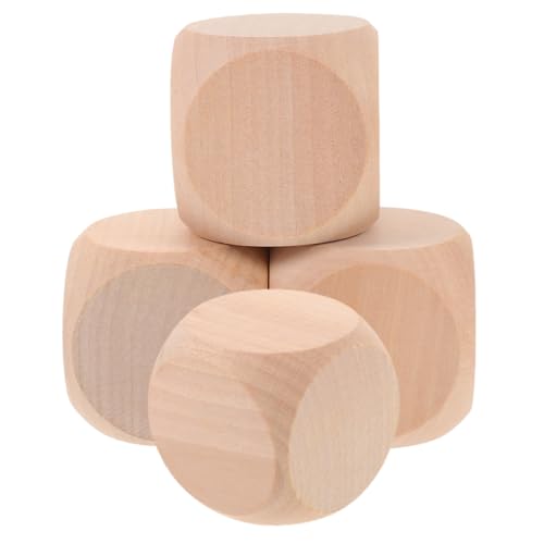 KICHOUSE 4 Stück Unbehandelte Holz Würfel DIY Bastelwürfel für Spiele und Kreative Projekte Robuste Holzklötze zum Beschriften und Gestalten für Erwachsene von KICHOUSE