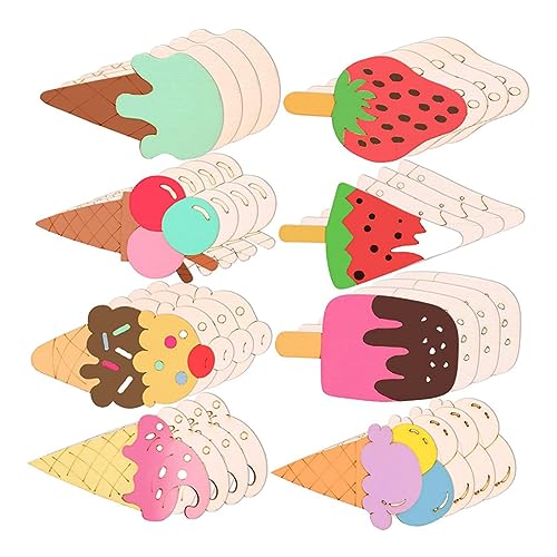 KICHOUSE 40 Stück Unlackierte Holz Eiscreme Scheiben DIY Bastelset für Kreative Dekorationen Geeignet für Individuelle Gestaltungsmöglichkeiten von KICHOUSE