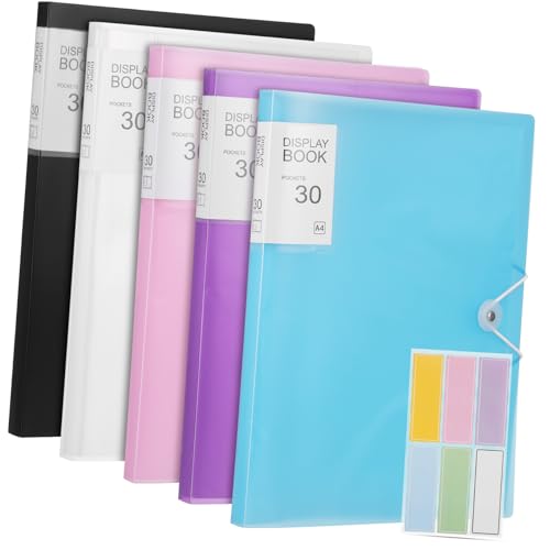 KICHOUSE 5 Stück Präsentationsbuch mit Transparenten Blättern und Aufklebern Ordner für Dokumentenorganisation Schwarz Blau und Weiß für Schule und Büro von KICHOUSE