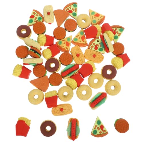 KICHOUSE 50 Stück Fast-food-radiergummis Für Kinder, Süßes Hamburger-hotdog-pommes-frites-spielset Mit Gefälschtem Essen, Lustige Radiergummis Für Schüler, Schulanfangsbedarf von KICHOUSE