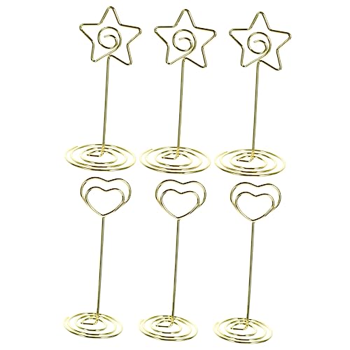 KICHOUSE 6 Stück Kartenhalter stehen kartenclip karten clip hochzeitstischdeko Etikett Tischnummernhalter für die Hochzeit steht Tischkartenhalter Bildhalter für Tische Zinklegierung Golden von KICHOUSE