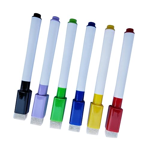 KICHOUSE 6 Stück Magnetische Whiteboard Marker Lebendigen Farben mit Integriertem Radiergummi Geruchsarm für Schule Büro und Zuhause von KICHOUSE