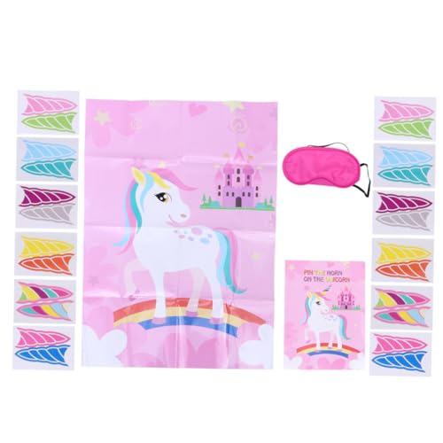 KICHOUSE Einhorn-Spiel-Poster Und Dekorationsset Für Kindergeburtstag Große Wandfolie Bunte Sticker Augenbinde Partydeko Und Spielspaß Für Mädchen Und Jungen von KICHOUSE