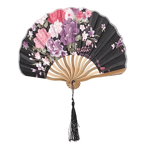 KICHOUSE Faltbarer Handfächer im Japanischen Stil mit Dekorativen Mustern Vintage Klappfächer aus Robustem Material für Hochzeiten Partys Tanz und Sommerreisen Schwarz von KICHOUSE