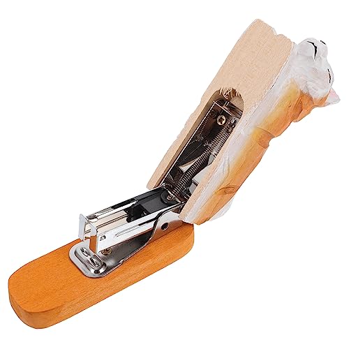 KICHOUSE Handgefertigter Holz Hefter Lustiger Tier Hefter Form Eines Akita Hundes Kreatives Bürozubehör Und Tierdekoration Für Büro Und Schule Stapler Aus Holz von KICHOUSE