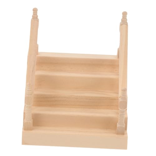 KICHOUSE Miniatur Puppenhaus Treppe aus Holz DIY Mini Treppenmodell für Kreative Szenen Unbehandelt Robust und Sicher für Dekoration für Mini Häuser und Bastelprojekte von KICHOUSE