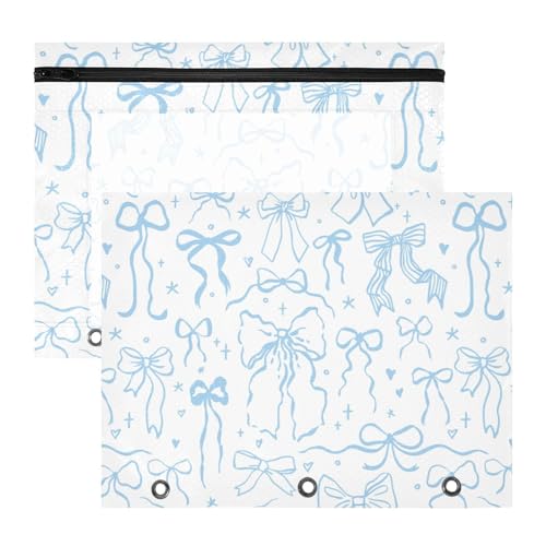 KICPOAY A4 Federmäppchen für 3-Ringbuch, Cartoon-Doodle, blaue Schleifen, 2 Stück, transparentes Fenster, Federmäppchen mit Reißverschluss, Federmäppchen KICPOAY A4 Federmäppchen für 3-Ringbuch, Cartoon-Doodle, blaue Schleifen, 2 Stück, transparentes Fenster, Federmäppchen mit Reißverschluss, Federmäppchen von KICPOAY
