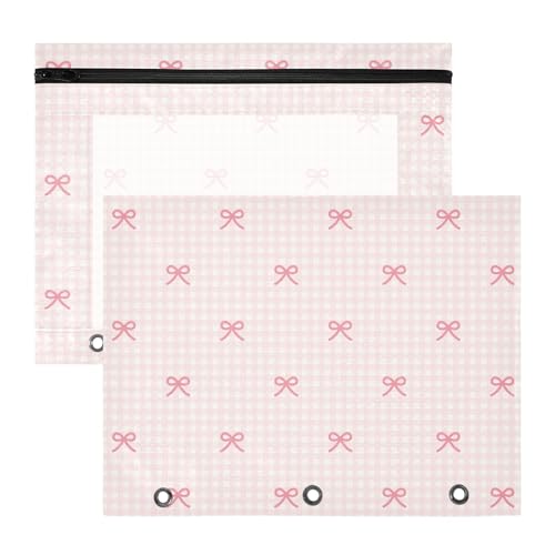 KICPOAY A4 Federmäppchen für 3-Ringordner, rosa kariert und Schleifen, 2 Stück, transparentes Fenster, Federmäppchen mit Reißverschluss, Federmäppchen KICPOAY A4 Federmäppchen für 3-Ringordner, rosa kariert und Schleifen, 2 Stück, transparentes Fenster, Federmäppchen mit Reißverschluss, Federmäppchen von KICPOAY