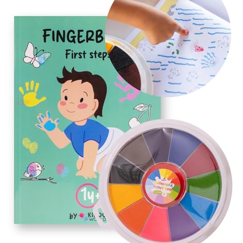 Kiddo World Montessori Fingermalbuch - Erste Schritte. Lustige Kinder Fingerabdruck Bücher. 1 Malbuch mit 36 Seiten und 1 Malkasten mit 11 Farben von KIDDO WORLD