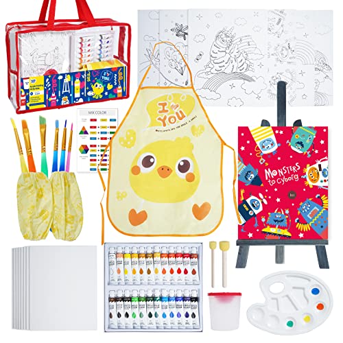 KIDDYCOLOR Malset für Kinder, 52 teiliges Kindermalset mit Schürze, 24 Farben Acrylfarben, Staffelei aus Holz, 20,3 x 25,4 cm große Leinwände, Pinsel und Aufbewahrungstasche, komplettes Malset KIDDYCOLOR Malset für Kinder, 52 teiliges Kindermalset mit Schürze, 24 Farben Acrylfarben, Staffelei aus Holz, 20,3 x 25,4 cm große Leinwände, Pinsel und Aufbewahrungstasche, komplettes Malset von KIDDYCOLOR