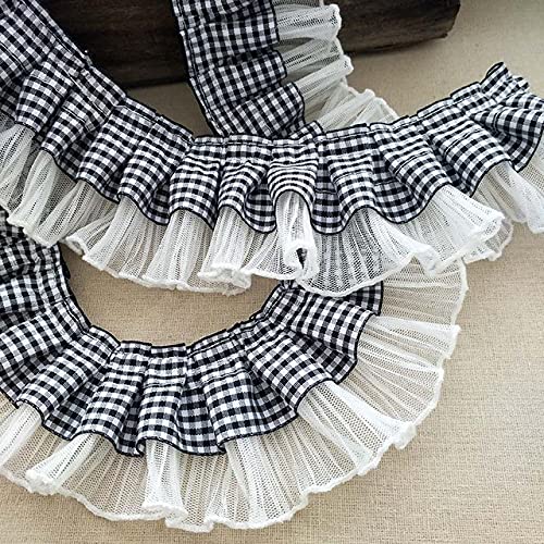 6 cm breit, weiß, schwarz, kariert, Satinband, plissiert, Spitzenkragen, Borte, Stickerei, Schnürsenkel, Nähzubehör und Kleidung, Hüte, Dekor-Weiß 6 cm breit, weiß, schwarz, kariert, Satinband, plissiert, Spitzenkragen, Borte, Stickerei, Schnürsenkel, Nähzubehör und Kleidung, Hüte, Dekor-Weiß von KIDEXO