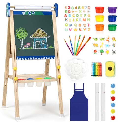 Kinder Staffelei, 3-in-1-Staffelei zum Malen mit Magnettafel, Zeichenpapier, tafel kinder, magnettafel kinder, Höhenverstellbar Standtafel,Geschenk für Kinder,Blau von KIDINIX