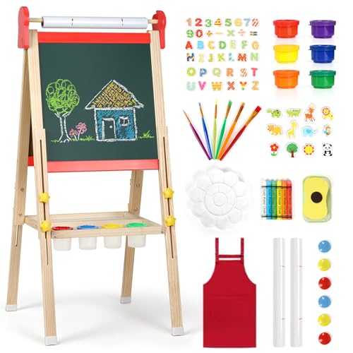 Kinder Staffelei, 3-in-1-Staffelei zum Malen mit Magnettafel, Zeichenpapier, tafel kinder, magnettafel kinder, Höhenverstellbar Standtafel,Geschenk für Kinder,Rot von KIDINIX