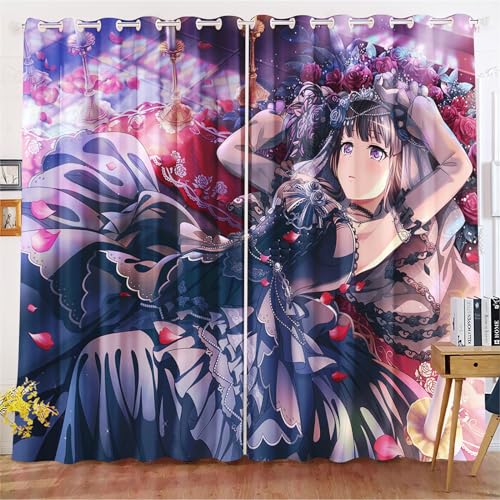 KIDSLOVE Anime Verdunkelungsvorhänge Anime Mädchen Blickdicht Vorhänge Cartoon Manga Japanisch Verdunkelungsvorhang Für Schlafzimmer Kinderzimmer (5,220x215cm(BxH)/ 110x215cmx2) von KIDSLOVE