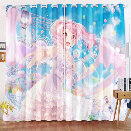 KIDSLOVE Anime Verdunkelungsvorhänge Anime Mädchen Blickdicht Vorhänge Cartoon Manga Japanisch Verdunkelungsvorhang Für Schlafzimmer Kinderzimmer (6,280x180cm(BxH)/ 140x180cmx2) von KIDSLOVE