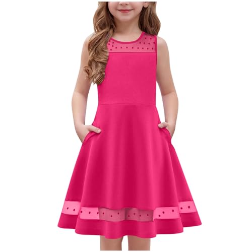 KIDSZJA My Orders Sommerkleider für Mädchen, mit Taschen, plissiert, ärmellos, lässiges Kleid, Rundhalsausschnitt, Netzstoff, gepunktet, Strandkleid, Midi-Aline, Swing, Boho-Kleid KIDSZJA My Orders Sommerkleider für Mädchen, mit Taschen, plissiert, ärmellos, lässiges Kleid, Rundhalsausschnitt, Netzstoff, gepunktet, Strandkleid, Midi-Aline, Swing, Boho-Kleid von KIDSZJA