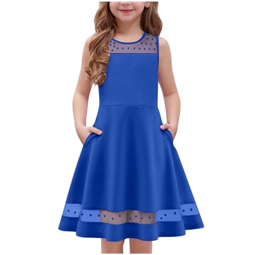 KIDSZJA Orders Placed By Me Mädchen-Boho-Kleid, Netzstoff, gepunktet, Freizeitkleid, Rundhalsausschnitt, ärmellos, Aline, Swing, Sommerkleid, Midi-Kleid mit Taschen, plissiert, Strandkleider 2025 von KIDSZJA