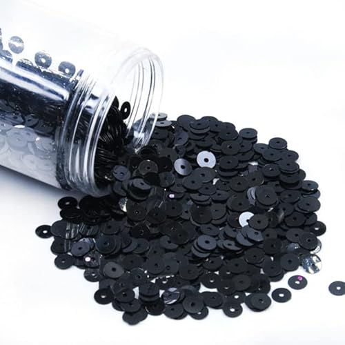 10 g/Beutel, 2 mm, 3 mm, 4 mm, 5 mm, 6 mm, bunt, flach, rund, Bulk-Pailletten, PVC, Basteln, matte Pailletten, Hochzeitskleid, Nähzubehör, Schwarz, 5 mm, 1000 Stück von KIEYTW