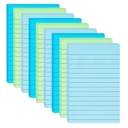 405 Blatt/9 Stück linierte Haftnotizen, stark haftend und leicht abreißbar for Zuhause, Büro | Lebendige Haftnotizen(Bule Green) von KIFSDLF