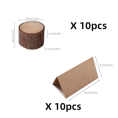 KIFSDLF 1/5/10/20Ps Mini-Tischkartenhalter aus Holz, Kraftpapier, rustikale Tischnummernhalter, Tischschildständer, Namenskarten-Fotobildhalter(10Bace-10Card) von KIFSDLF