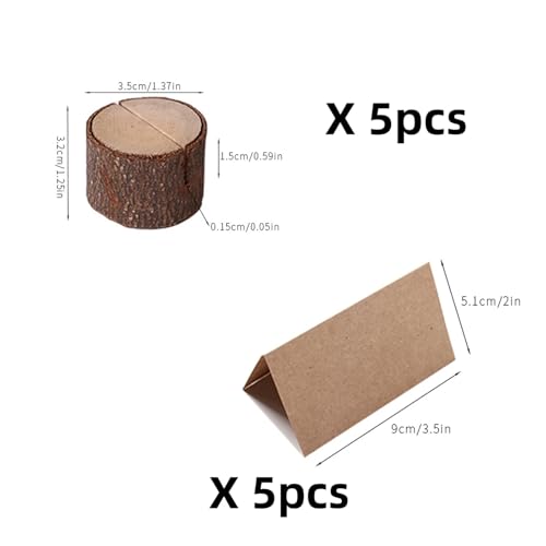 KIFSDLF 1/5/10/20Ps Mini-Tischkartenhalter aus Holz, Kraftpapier, rustikale Tischnummernhalter, Tischschildständer, Namenskarten-Fotobildhalter(5Bace-5Card) von KIFSDLF