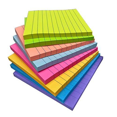 10,2 x 10,2 cm linierte Haftnotizen für Post, 8 helle Farben, selbstklebende Notizen, 50 Blatt pro Block, 8 Blöcke, insgesamt 400 Blatt von KIFZM