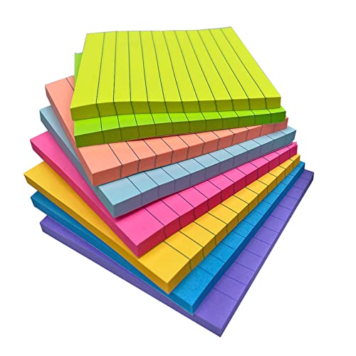 10,2 x 10,2 cm linierte Haftnotizen für Post, 8 helle Farben, selbstklebende Notizen, 50 Blatt pro Block, 8 Blöcke, insgesamt 400 Blatt 10,2 x 10,2 cm linierte Haftnotizen für Post, 8 helle Farben, selbstklebende Notizen, 50 Blatt pro Block, 8 Blöcke, insgesamt 400 Blatt von KIFZM