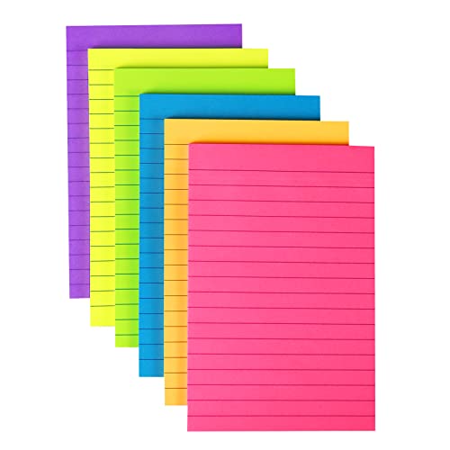 10,2 x 15,2 cm linierte Haftnotizen für Post, 6 helle Farben, selbstklebende Notizen, 45 Blatt pro Block, 6 Blöcke, insgesamt 270 Blatt von KIFZM