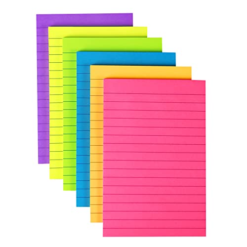 KIFZM 10,2 x 15,2 cm linierte Haftnotizen, 6 leuchtende Farben, 45 Blatt pro Block, 6 Blöcke, insgesamt 270 Blatt KIFZM 10,2 x 15,2 cm linierte Haftnotizen, 6 leuchtende Farben, 45 Blatt pro Block, 6 Blöcke, insgesamt 270 Blatt von KIFZM