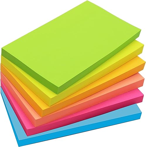 6 Blöcke - 7,6 x 12,7 cm Große Haftnotizen, 76 x 127 mm, 6 Brillante Farben, Sortiert, Selbstklebende blöcke, 80 Blatt pro Block für Erinnerung, Checkliste oder To-Do-Liste (brillante 6 Blöcke) von KIFZM