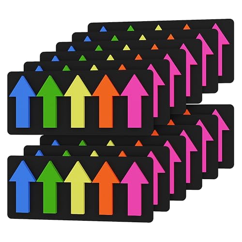 KIFZM 1500 PCS Seite Marker Big Arrows, 2,5 * 4,5 cm Haftnotizen, 5 Farben Repositionierbar Selbstklebende Pfeil Index Tabs auf Schwarzer Karte fixiert, 25 Blätter pro Pad (1500 pcs,12 setzt) von KIFZM