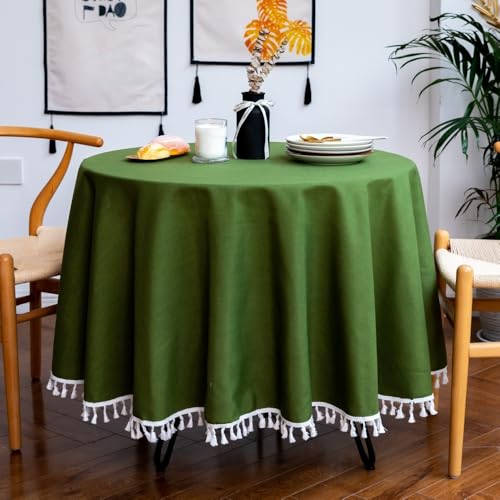 KIJSKKOPO Kleine Runde Tischdecke, Beige, Kunstleinen, Mit Quasten, Waschbare Tischdecke für Café, Küche, Party, Hochzeit, Picknick, Outdoor, Gartendeko, Dunkelgrün, 280 cm Rund KIJSKKOPO Kleine Runde Tischdecke, Beige, Kunstleinen, Mit Quasten, Waschbare Tischdecke für Café, Küche, Party, Hochzeit, Picknick, Outdoor, Gartendeko, Dunkelgrün, 280 cm Rund von KIJSKKOPO